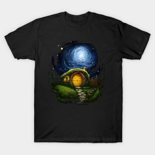 A Starry Night at the Westfarthing - Round Doors - Fantasy T-Shirt